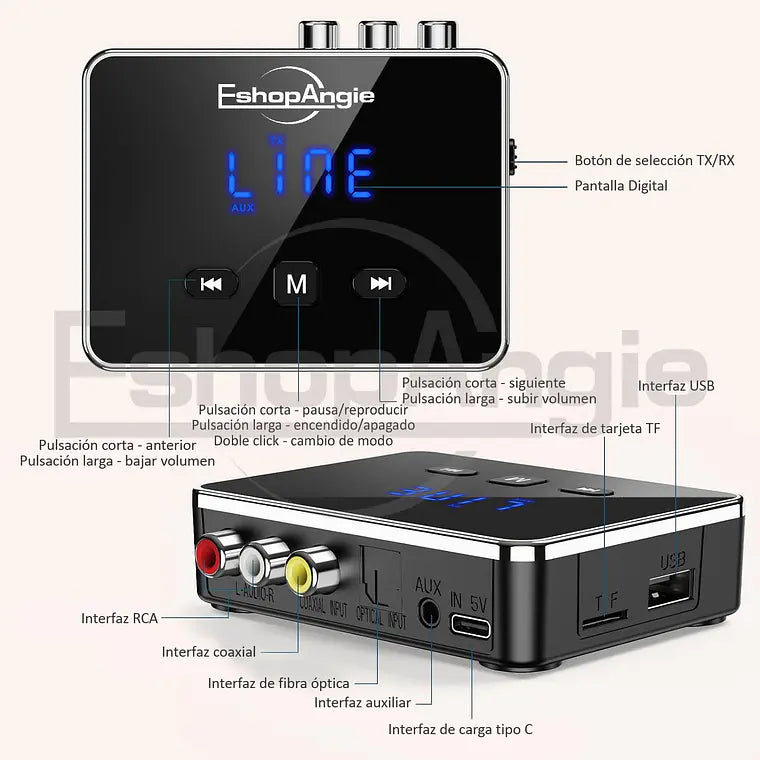 A- Convertidor Transmisor Receptor Adaptador Bluetooth Convertidor Óptico