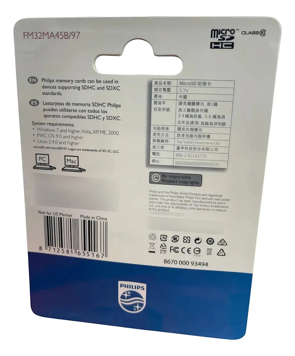 Memoria Micro Sd Philips 32 Gb Clase 10