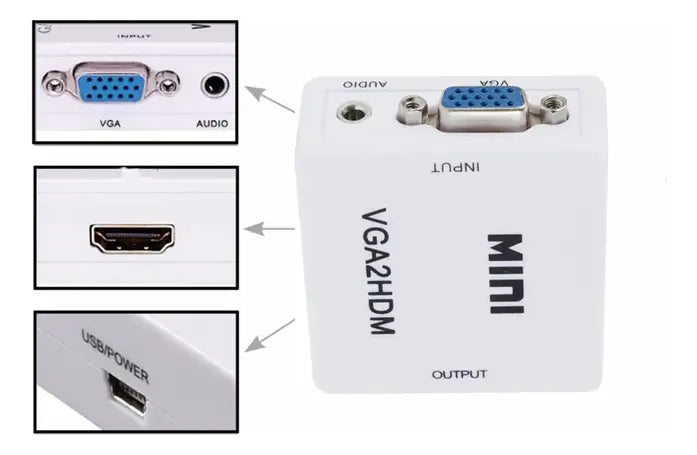 A-Conversor Adaptador Hdmi a VGA 1080p Full Hd + Audio