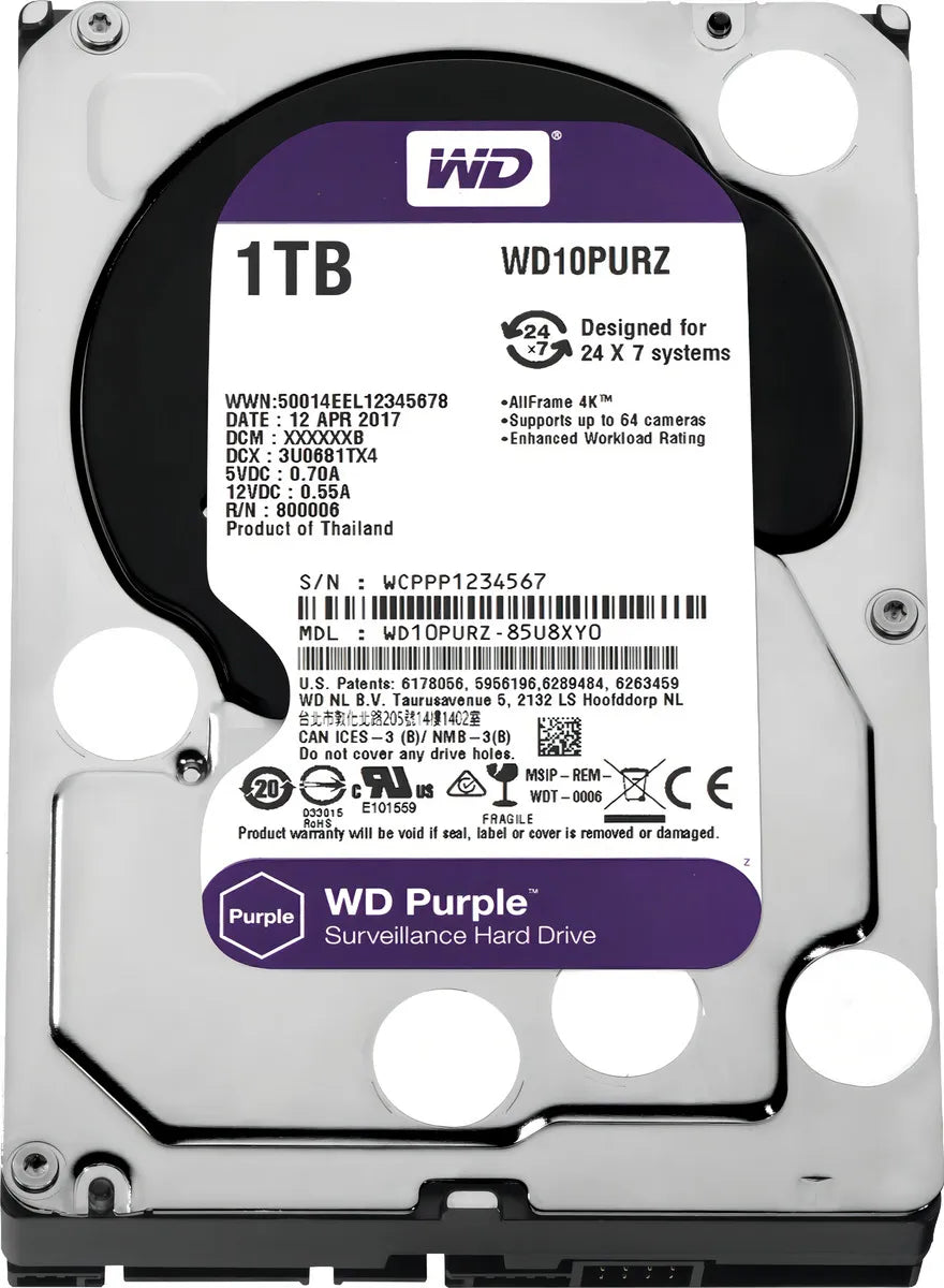Disco duro Western Digital WD Purple WD10PURX 1TB - DVR - NVR 1TERA almacena CCTV Camaras