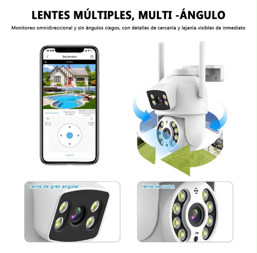 A-Cámara Seguridad Wifi Exterior Doble Visión Giro 360