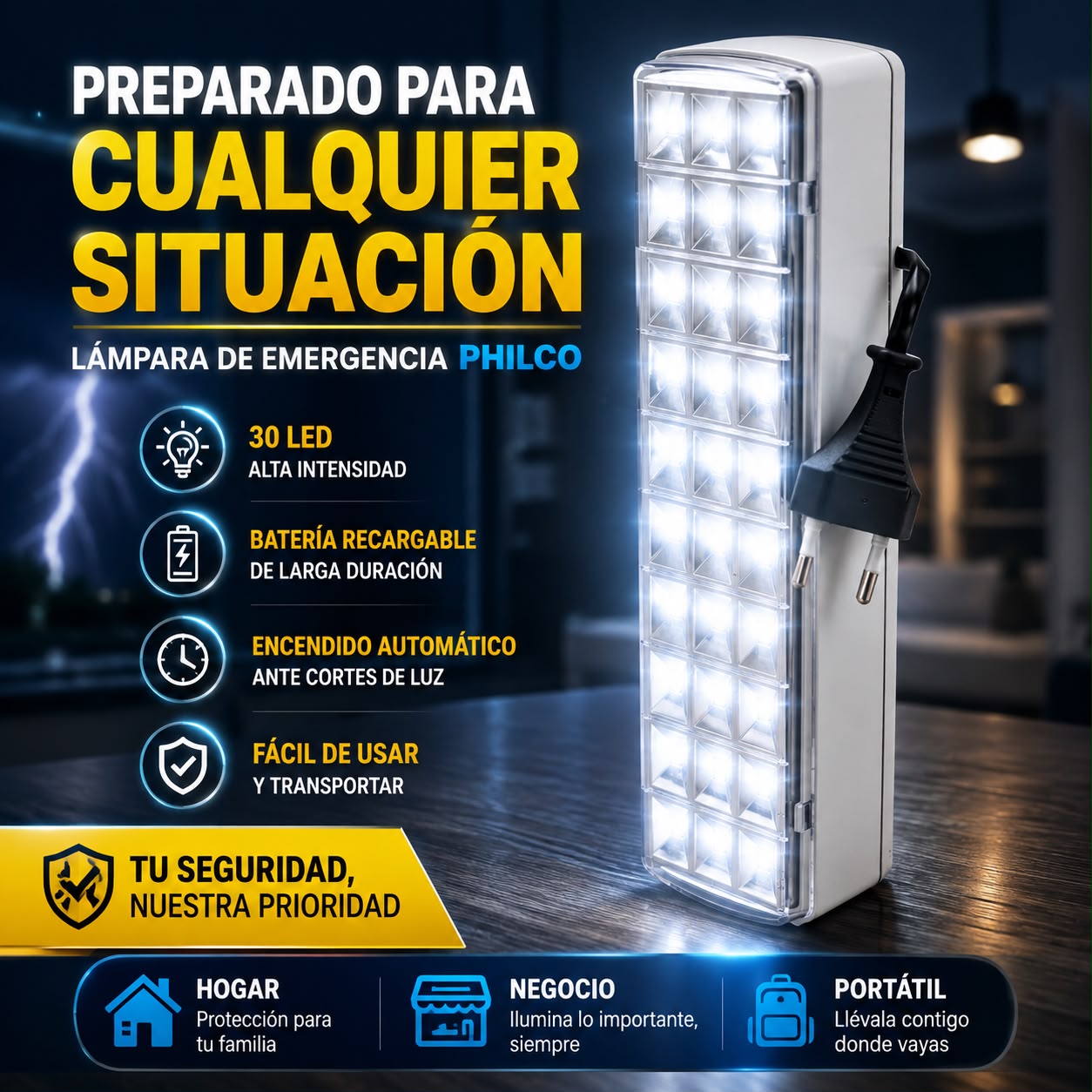 Lámpara Portátil De Emergencia Philco 30 Led El446 Color Blanco