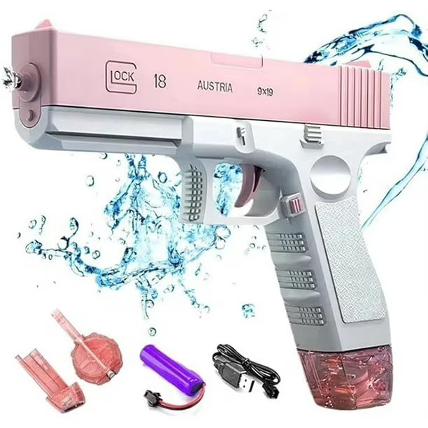 Pistola de agua eléctrica automática y recargable Glock Azul Rosada