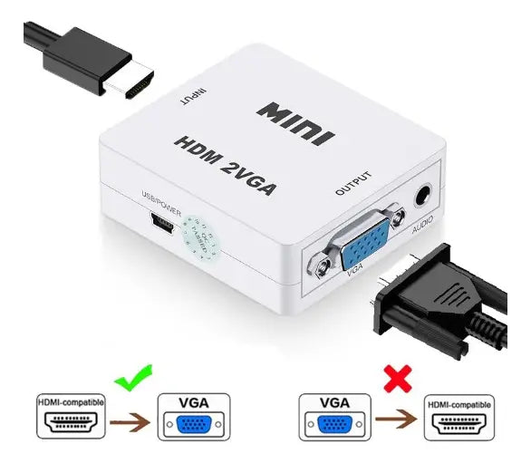 A-Conversor Adaptador Hdmi a VGA 1080p Full Hd + Audio