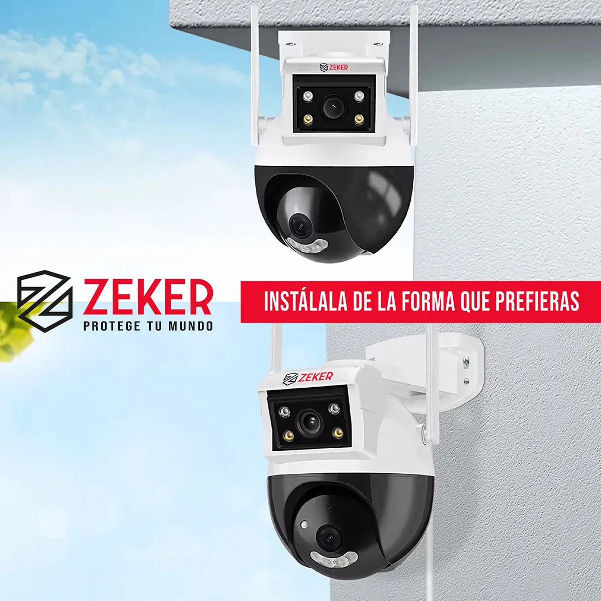 Camara De Seguridad 4mp Zeker Doble Exterior e Interior Vigilancia Casa PTZ 360 Impermeable IP66 Sensor Domo Movimiento Full HD Audio Bidireccional App Zeker Pack X2