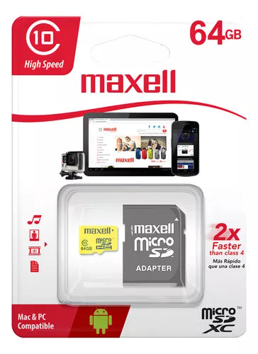 Tarjeta de Memoria MicroSD 64GB Maxell SDXC Clase 10 + Adaptador