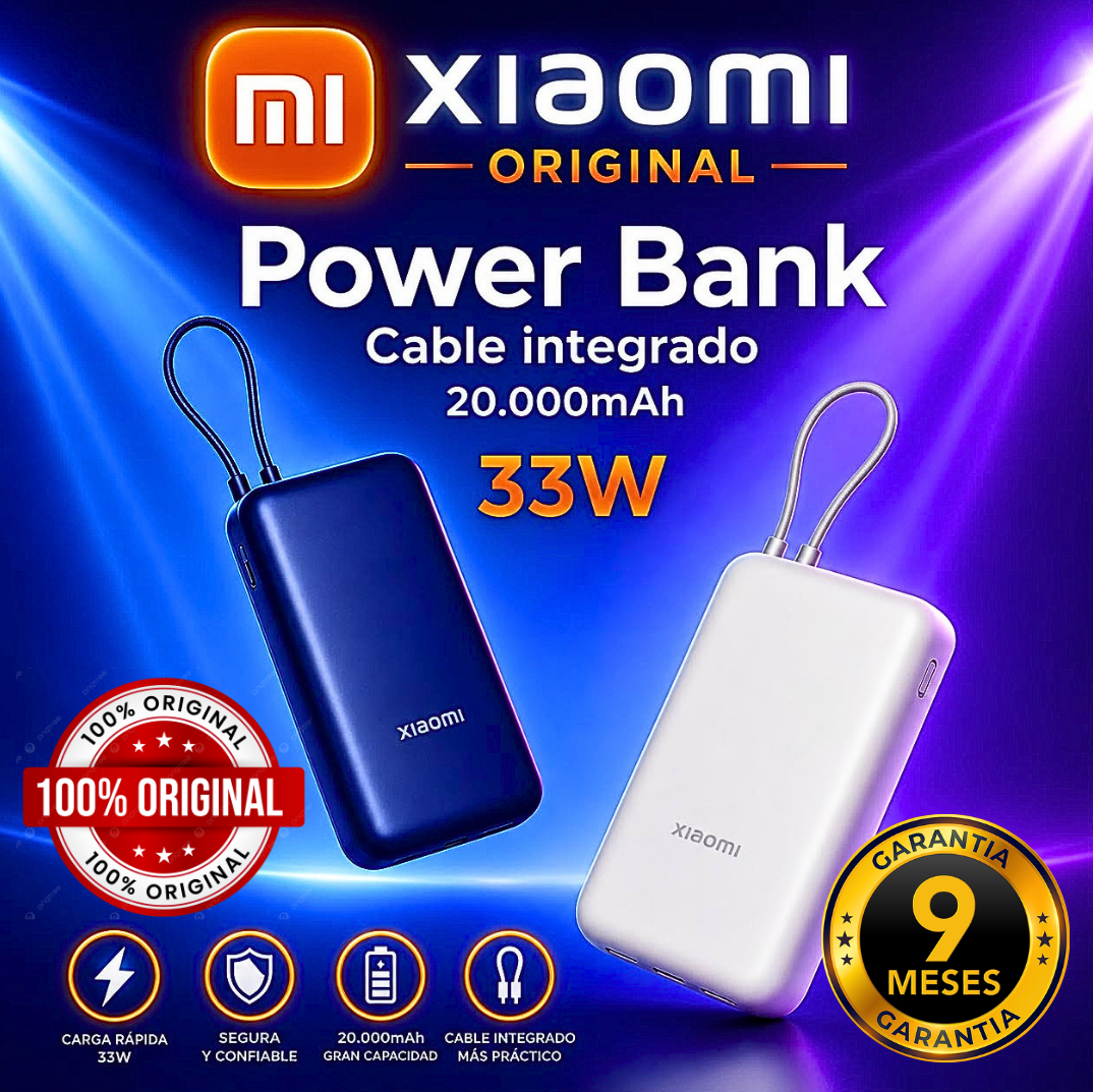 9-Xiaomi Power Bank 33W 20000mAh con Cable Integrado azul