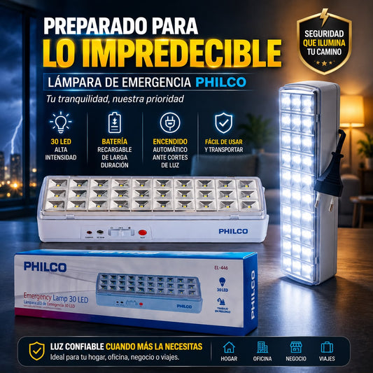Lámpara Portátil De Emergencia Philco 30 Led El446 Color Blanco