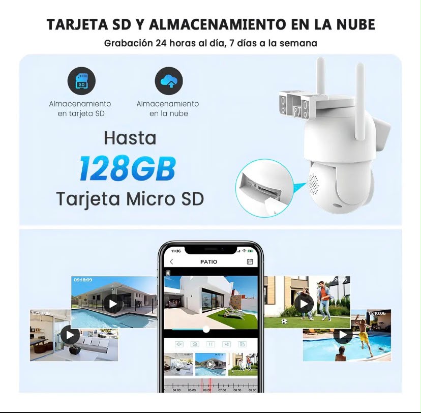 A-Cámara Seguridad Wifi Exterior Doble Visión Giro 360