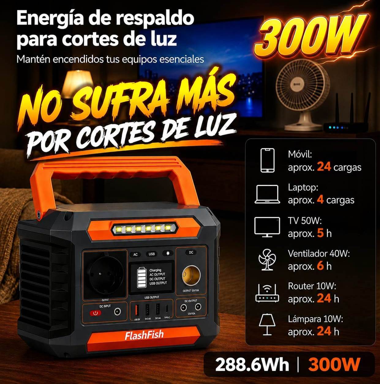 Estación De Energía Portátil Flashfish P66 230Wh 300W , Generador Solar Para Camping, CPAP, Hogar, Emergencias Y Cortes De Luz