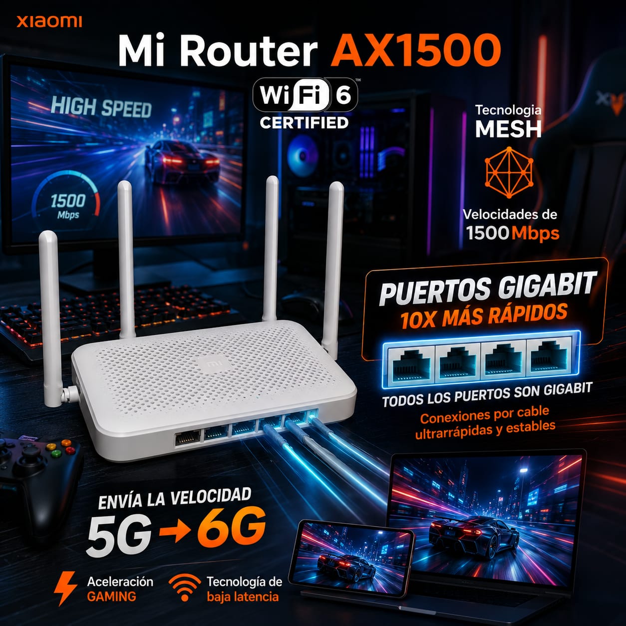 Router Xiaomi Original Wi-Fi 6 de 5GHz (Puertos Gigabit Ethernet)